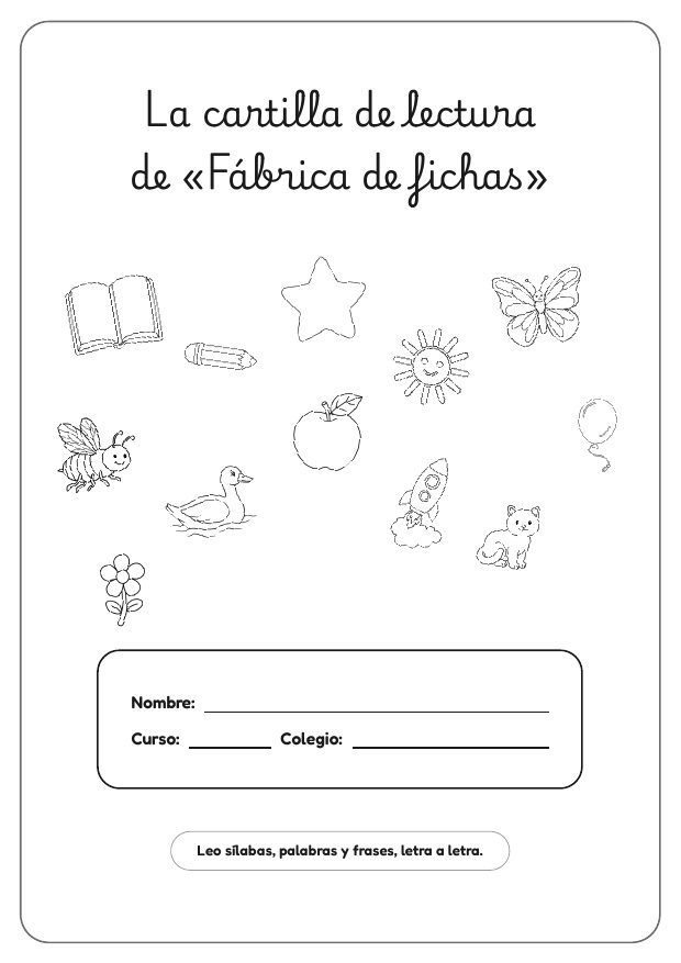 Portada de la cartilla con dibujos y un recuadro para el nombre